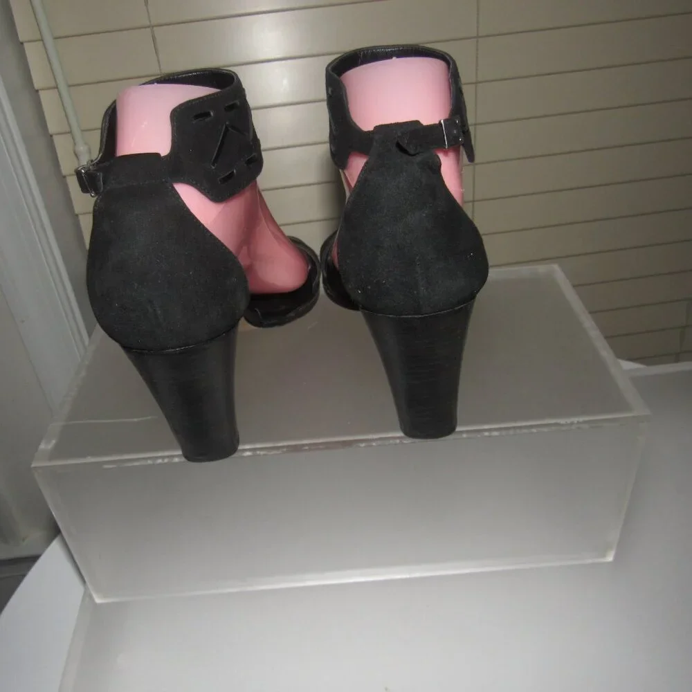 Coup d’Etat Black Suede Ankle Strap Heels Size 9 Made in Spain